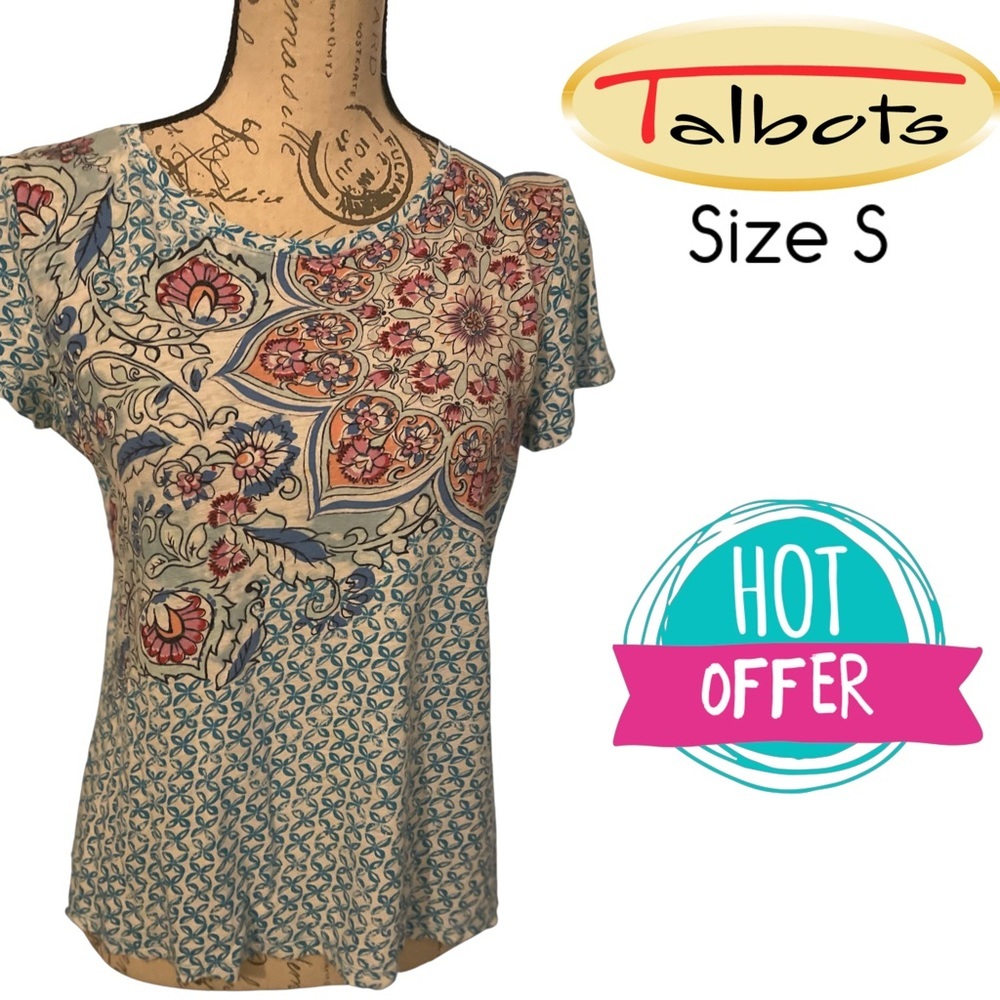 Size Small Blue Floral T-Shirt by TALBOTS